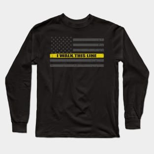 I Walk This Line Thin Gold Line Flag Long Sleeve T-Shirt